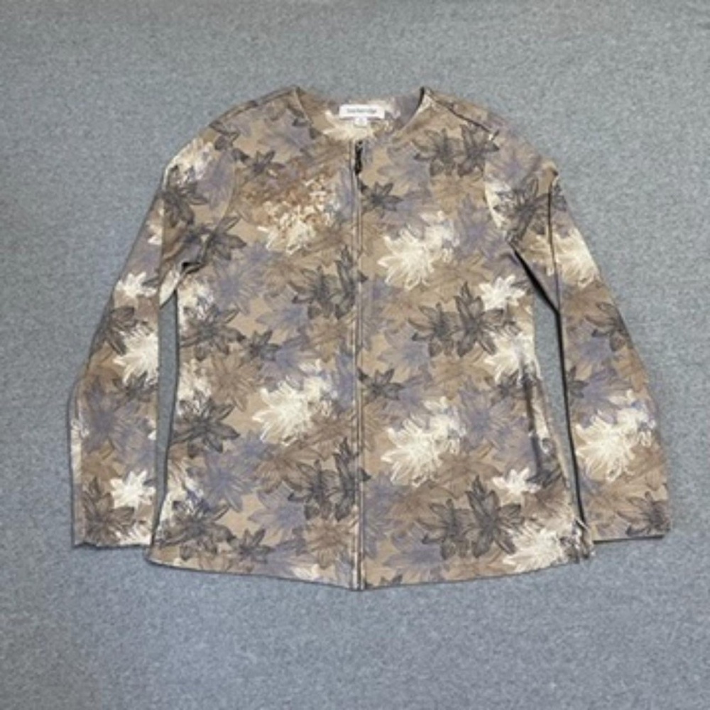 Breckenridge Top Womens Medium Long Sleeve Full Zip Beige Floral Modern‎